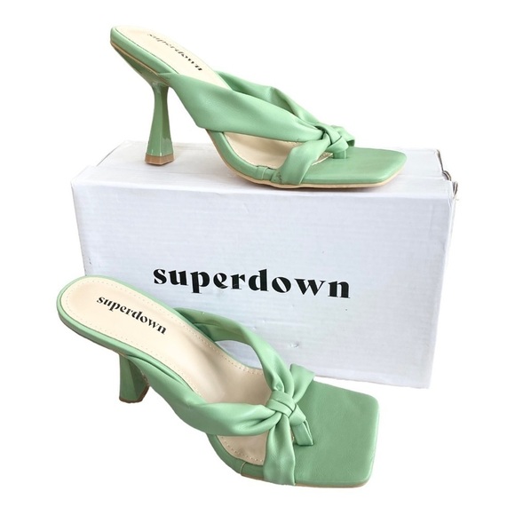 NEW Superdown Heeled Sandal Dixie Mule Slip On Square Toe Green Size 6 - Picture 2 of 8